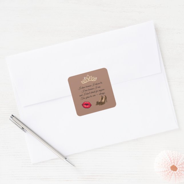 Too Glam To Care – Chic Quote Square Sticker (Envelope)