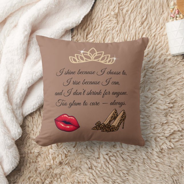 Too Glam To Care – Chic Quote  Throw Pillow (Blanket)