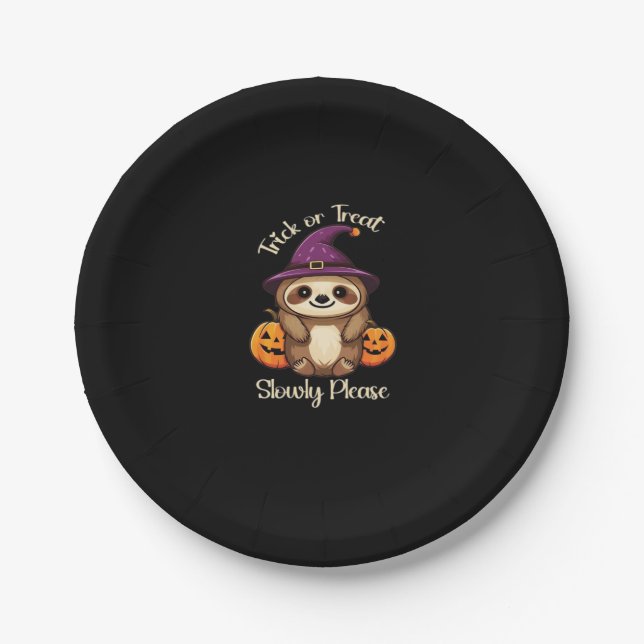 Too Lazy to be Scary Cute Halloween Sloth Classic  Paper Plate (Front)
