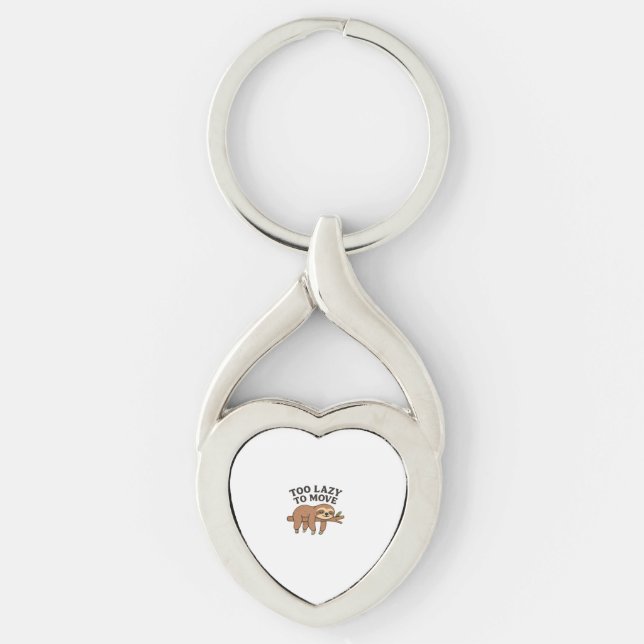 Too Lazy To Move � Cute Retro Cartoon Sloth Design Keychain (Front)