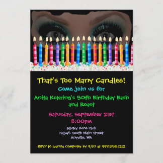 Too Many Candles Custom Drag Birthday Invites