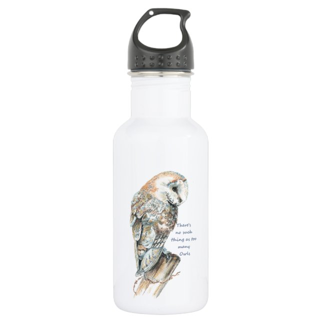 Too many Owls Fun Quote Barn Owl Art 532 Ml Water Bottle (Front)