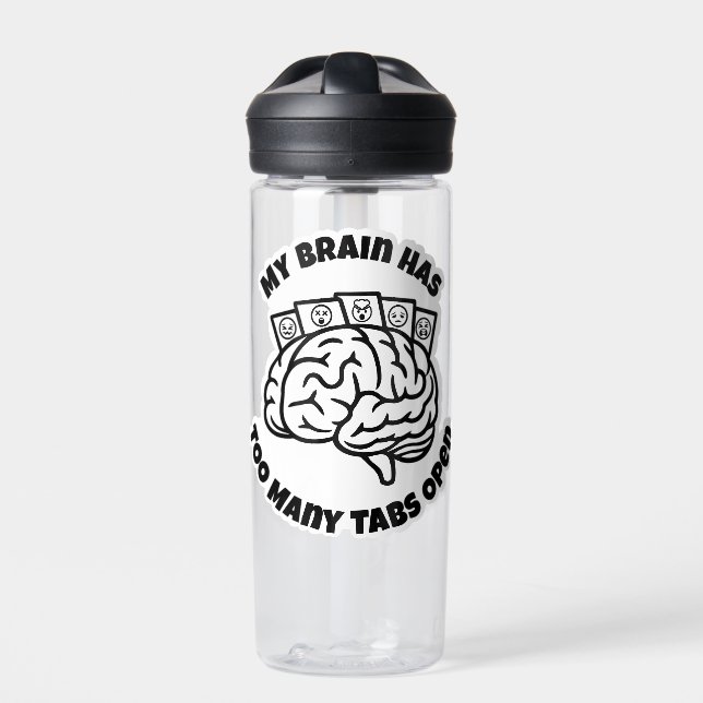 Too Many Tabs – Funny Overthinker Water Bottle (Front)