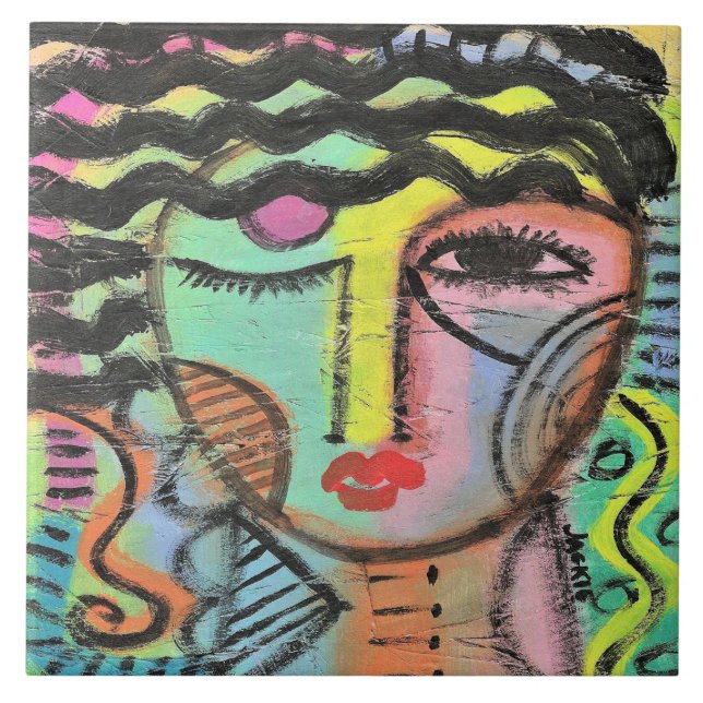 Too Much Abstract Portrait on OSB Tile (Front)