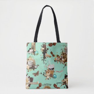 Too Much Coffee mint green brown beans mug cup Tote Bag
