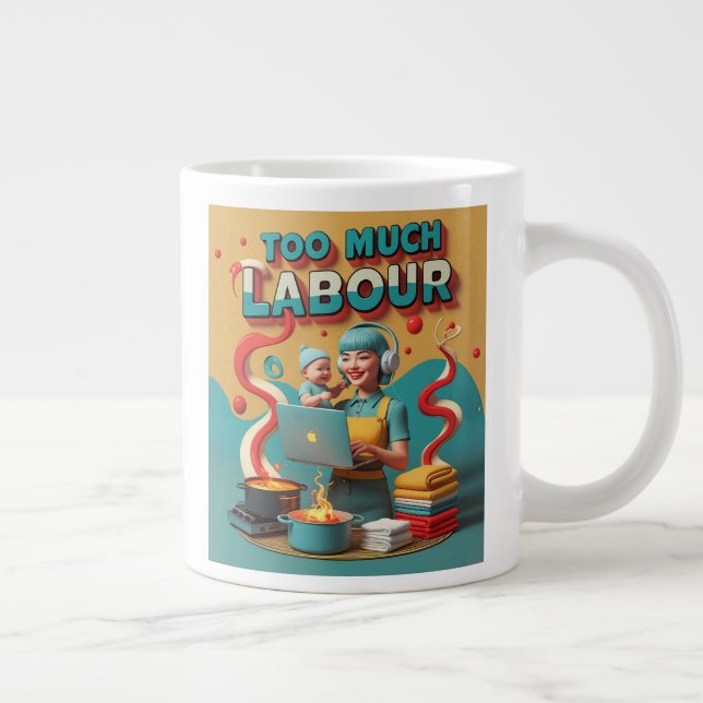 Too Much Labour - Retro Feminist Satire Art Large Coffee Mug (Right)