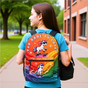 Too Rare to Care - Cool Unicorn Skateboard  Printed Backpack