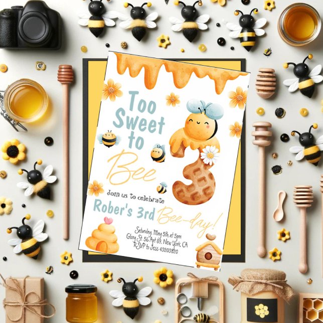 Too Sweet to be Three Boy Birthday Invitation (Creator Uploaded)
