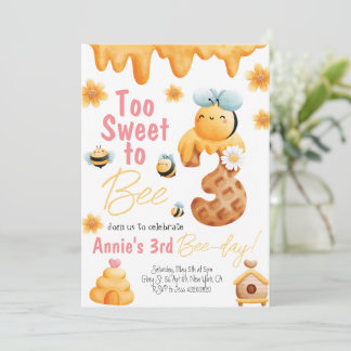 Too Sweet to be Three Girl Birthday Invitation