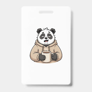 Too Tired to Function Panda Coffee Cartoon Badge
