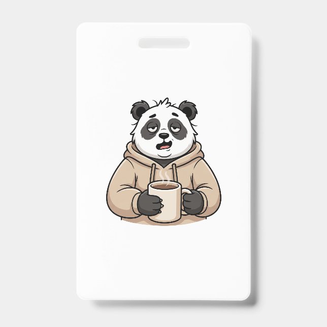 Too Tired to Function Panda Coffee Cartoon Badge (Front)