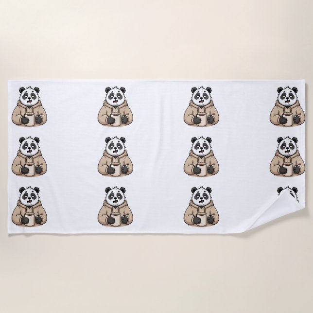 Too Tired to Function Panda Coffee Cartoon Beach Towel (Front)