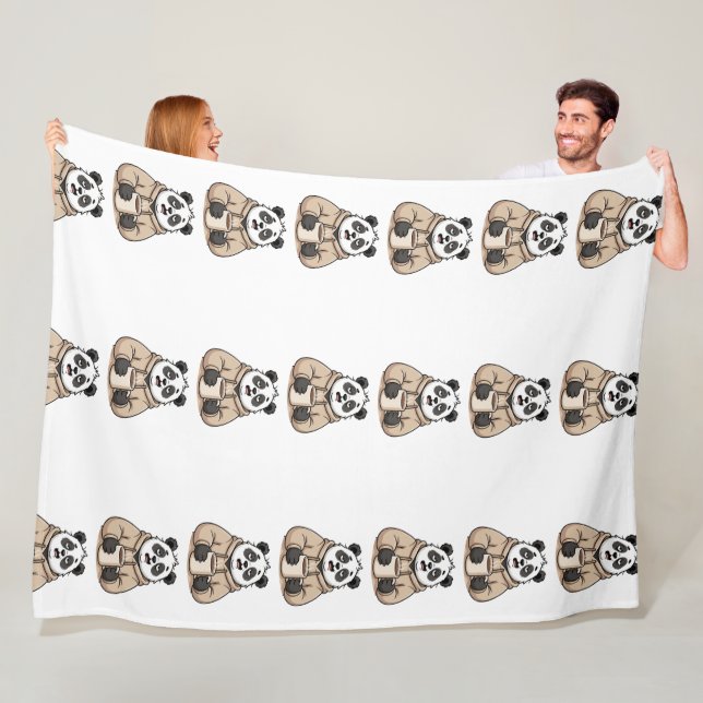 Too Tired to Function Panda Coffee Cartoon Fleece Blanket (In Situ)