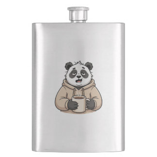 Too Tired to Function Panda Coffee Cartoon Hip Flask