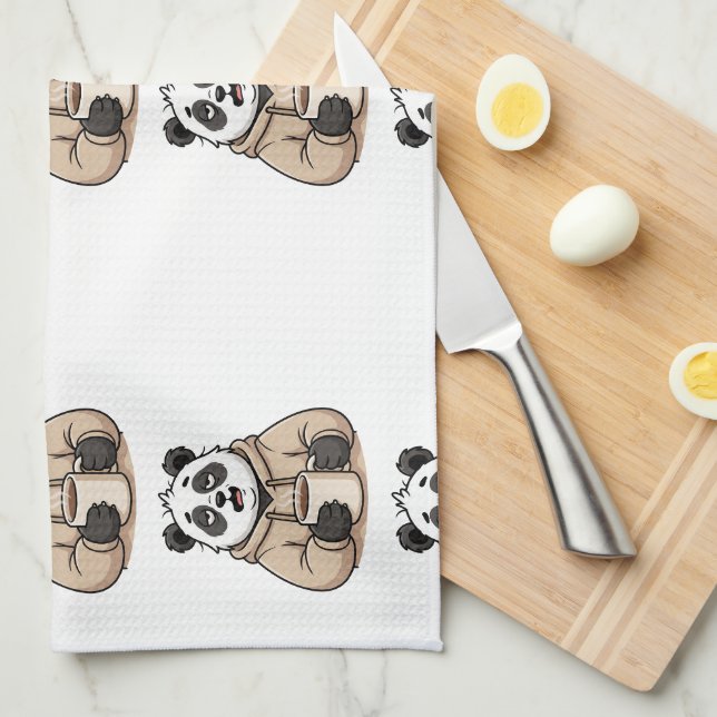 Too Tired to Function Panda Coffee Cartoon Kitchen Towel (Quarter Fold)