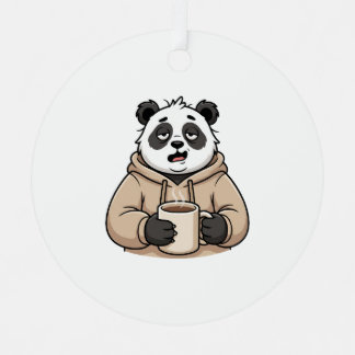 Too Tired to Function Panda Coffee Cartoon Metal Ornament