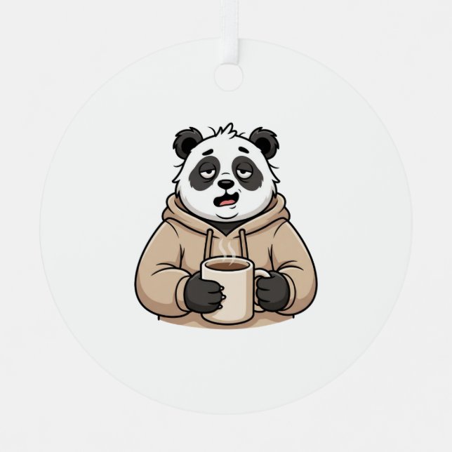 Too Tired to Function Panda Coffee Cartoon Metal Ornament (Front)