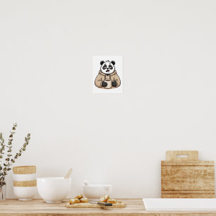 Too Tired to Function Panda Coffee Cartoon Poster
