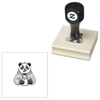 Too Tired to Function Panda Coffee Cartoon Rubber Stamp