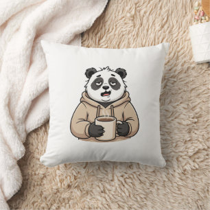 Too Tired to Function Panda Coffee Cartoon Throw Pillow