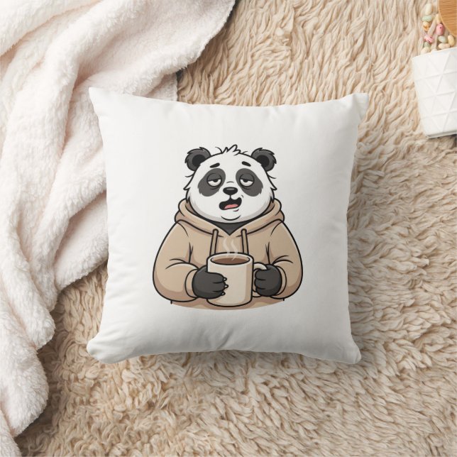 Too Tired to Function Panda Coffee Cartoon Throw Pillow (Blanket)
