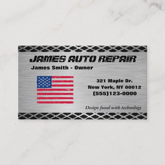 Tool American Flag Metal Design Car Auto Repair Business Card (Front)