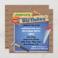 Tool Building Construction Birthday Party Invite