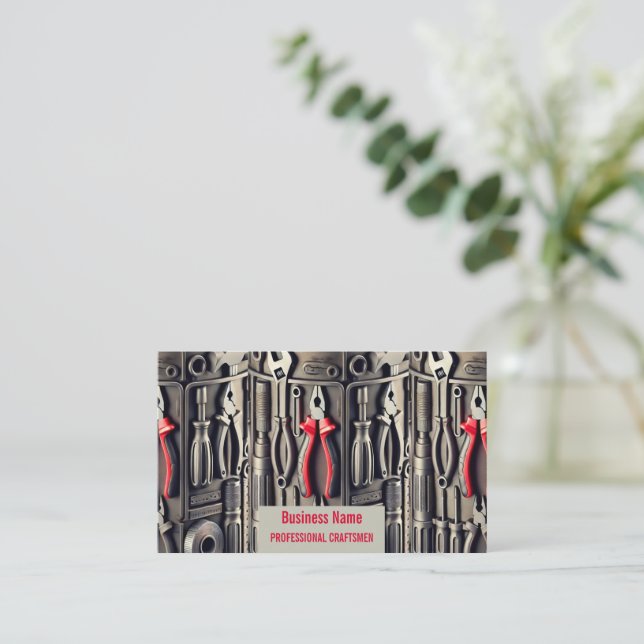 Tool business card - with red pliers (Standing Front)