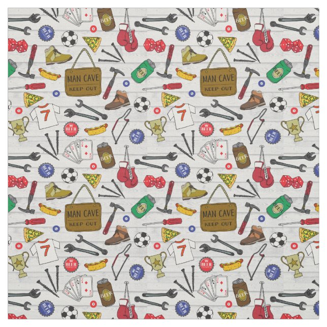 Tool Shed Funny Beer Den Man Cave Patterned Fabric (Swatch)