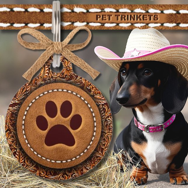 Tooled and Stitched Leather Pawprint Pet Tag (Creator Uploaded)