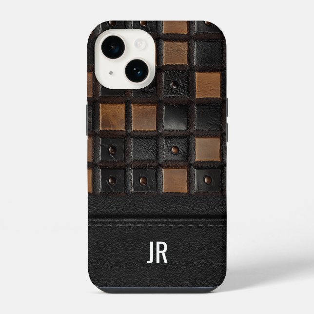 Tooled Engraved Leather Look Monogram iPhone Case (Back)
