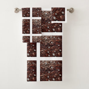 Tooled Faux Leather and Diamond Bath Towel Set