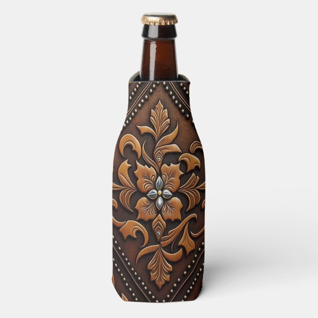Tooled Leather Bottle Cooler (Bottle Front)