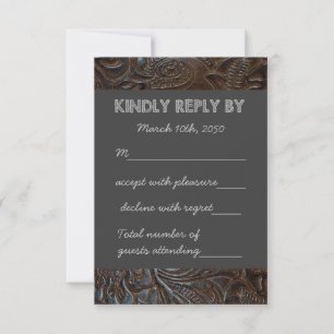 Tooled Leather Chalkboard Wedding RSVP Card