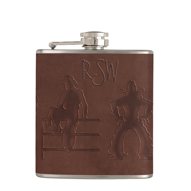 Tooled Leather Cowboys+Horses (Personalized Flask) Hip Flask (Front)