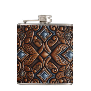 Tooled Leather Design Hip Flask