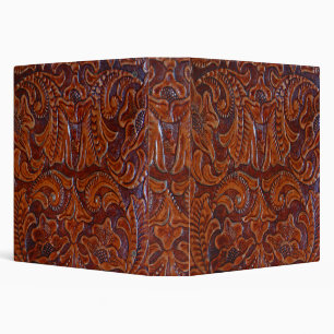 Tooled Leather Photo Design Cognac Brown Binder