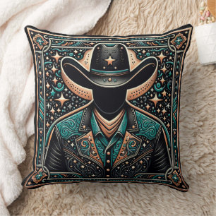  Tooled Leather Print Cowboy Throw Pillow