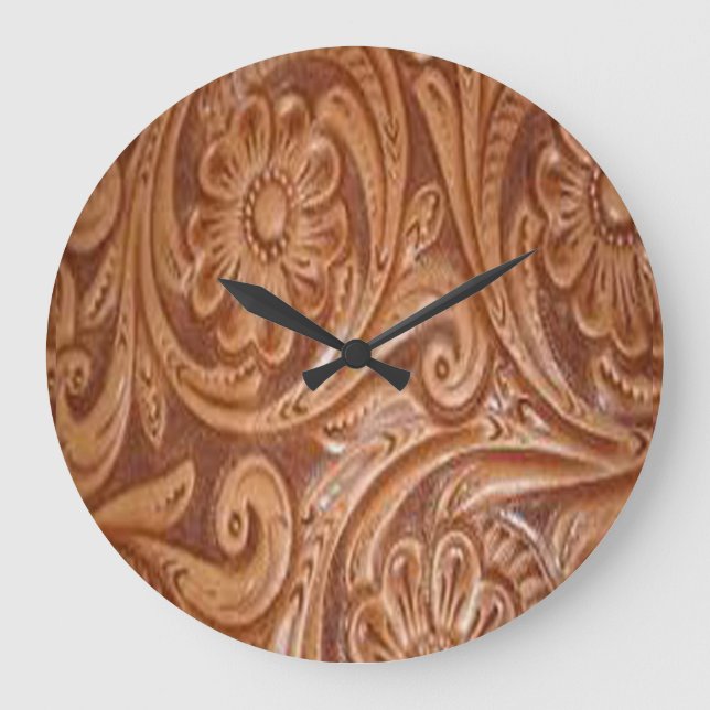 Tooled Leather Print Wall Clock (Front)