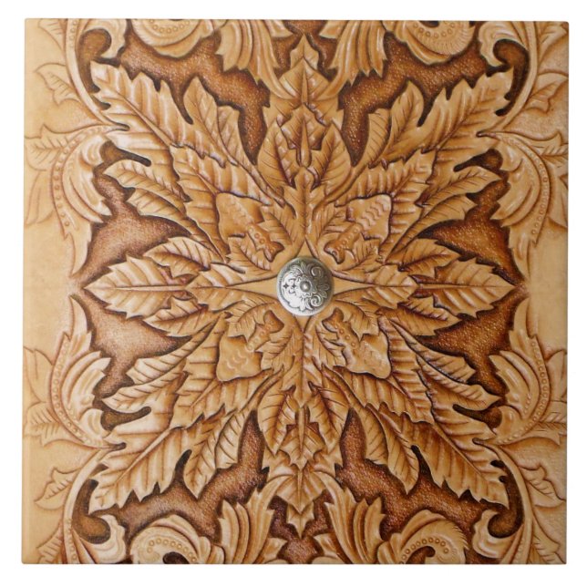 Tooled leather texture ceramic tile (Front)