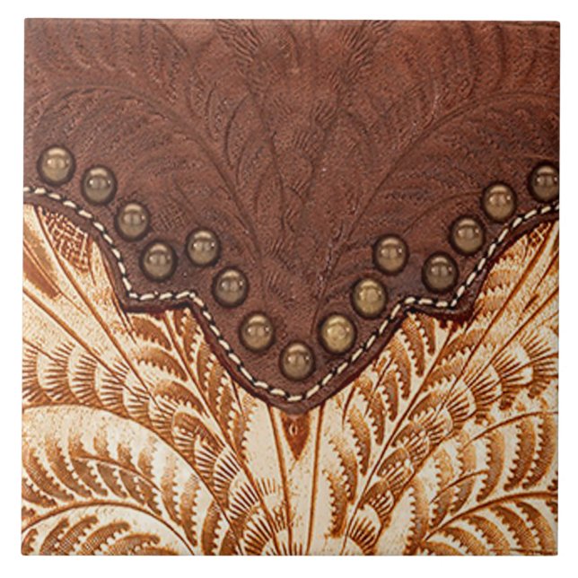 Tooled leather texture ceramic tile (Front)