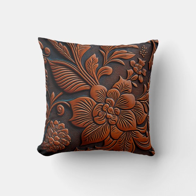 Tooled Leather Throw Pillow (Front)