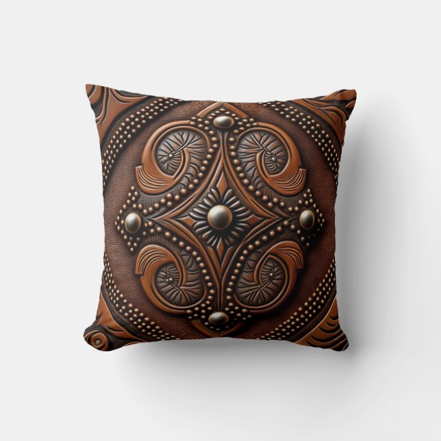 Tooled Leather Throw Pillow (Front)