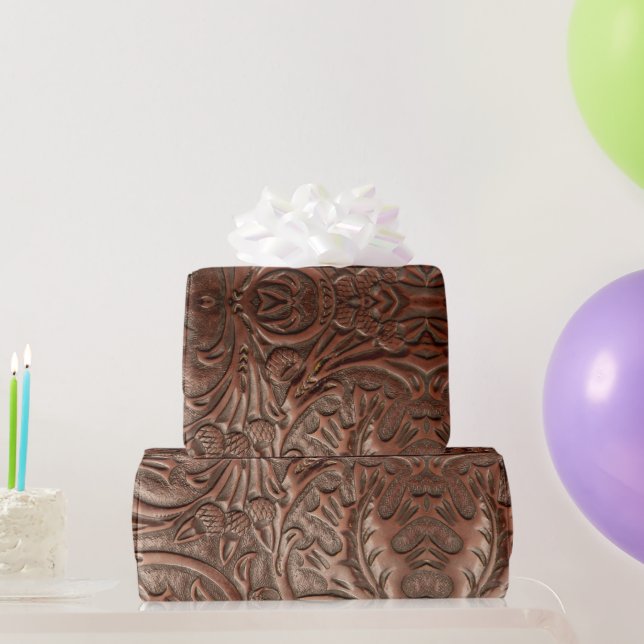 Tooled Leather Western Cowboy Natural Style  Wrapping Paper (Party Gifts)