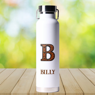 Tooled Leather Western Monogram B Water Bottle