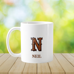Tooled Western Leather Initial Monogram N Coffee Mug