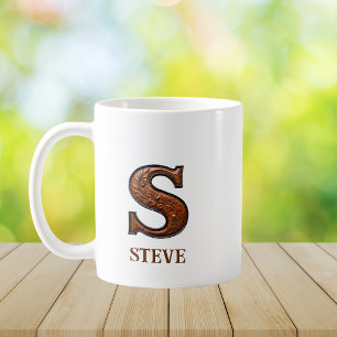 Tooled Western Leather Initial Monogram S Coffee Mug