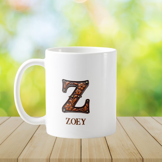 Tooled Western Leather Initial Monogram Z Coffee Mug (Creator Uploaded)
