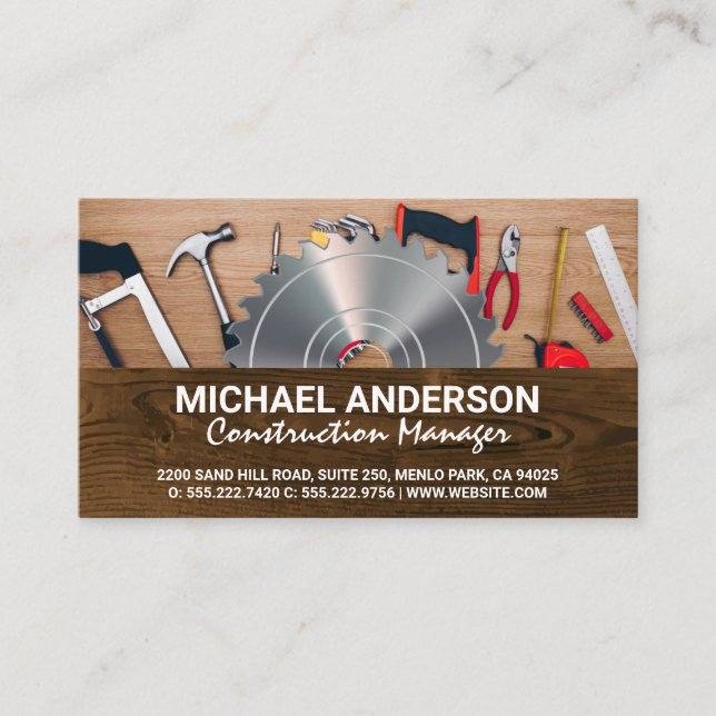 Tools and Saw | Wood Business Card (Front)