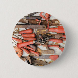 Tools Antique Rustic Red Man Tool 2 Inch Round Button